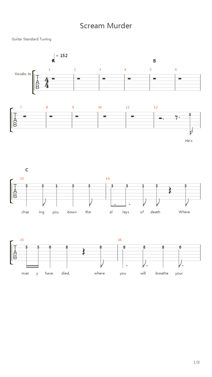 Scream Murder吉他谱