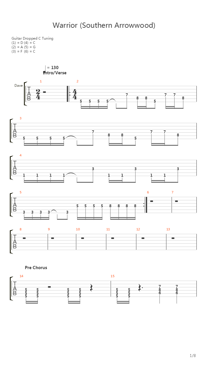 Warrior Southern Arrowwood吉他谱