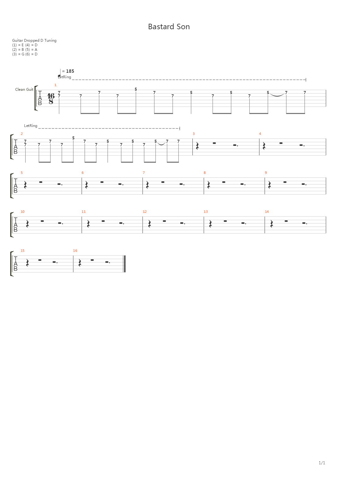 Bastard Son intro吉他谱