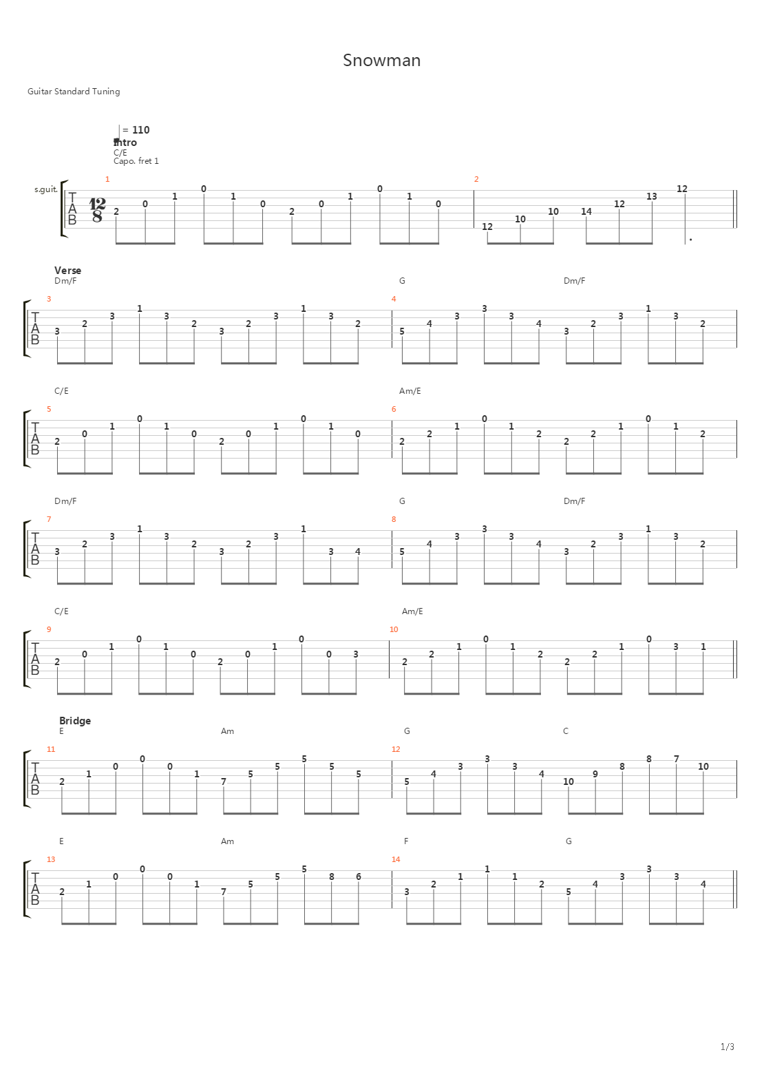Snowman吉他谱