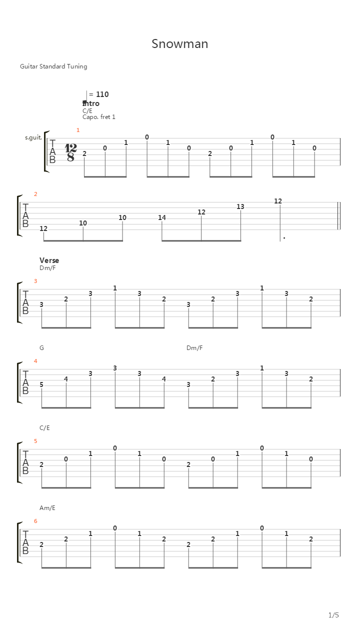 Snowman吉他谱