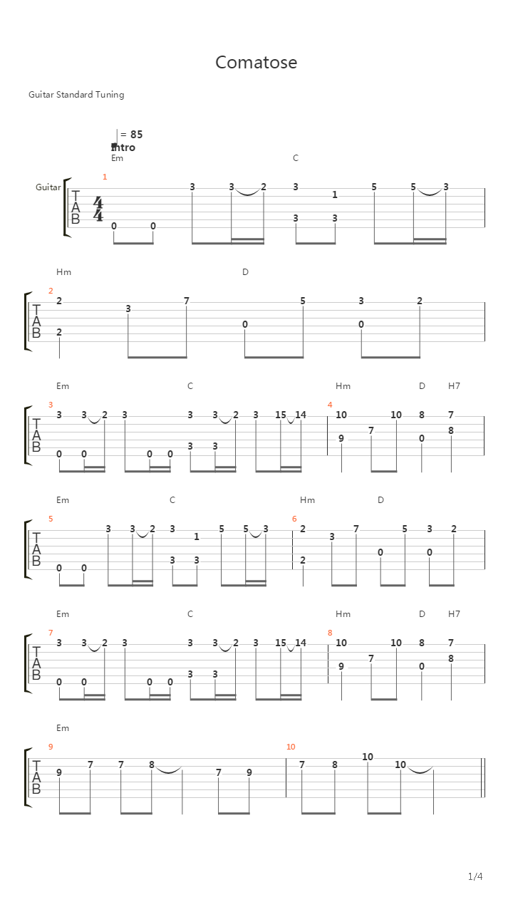Comatose吉他谱