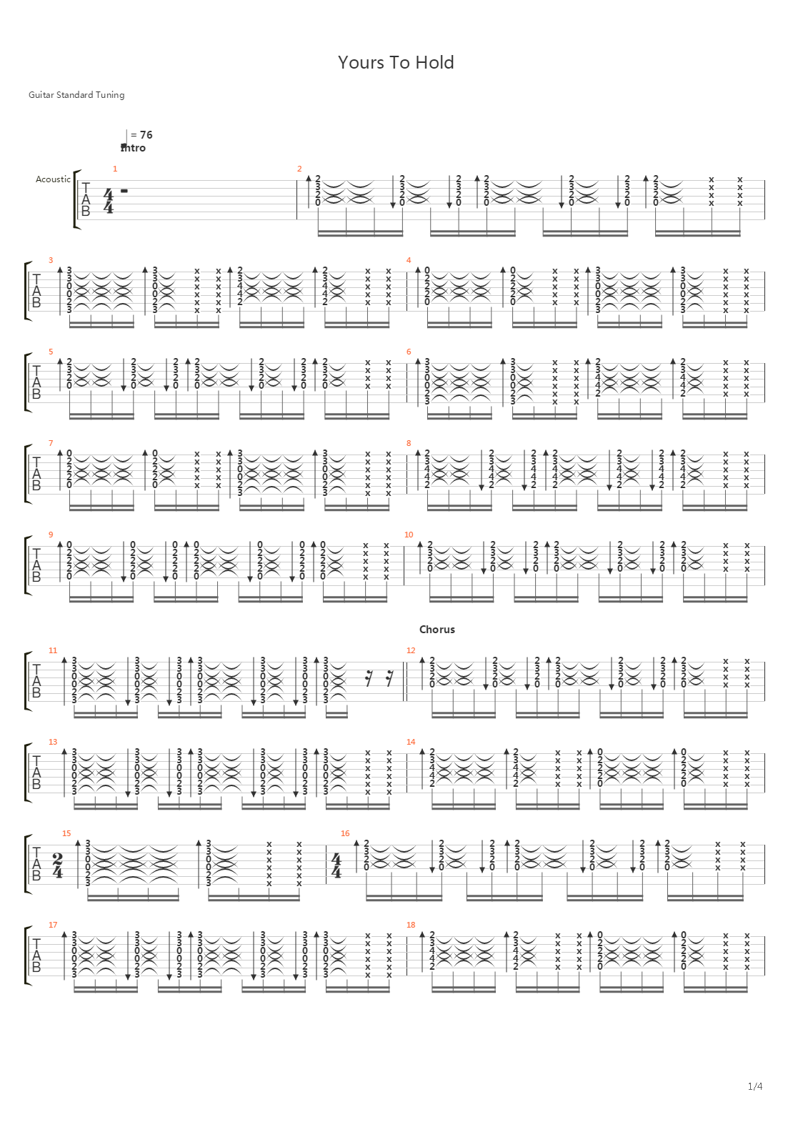 Yours To Hold吉他谱