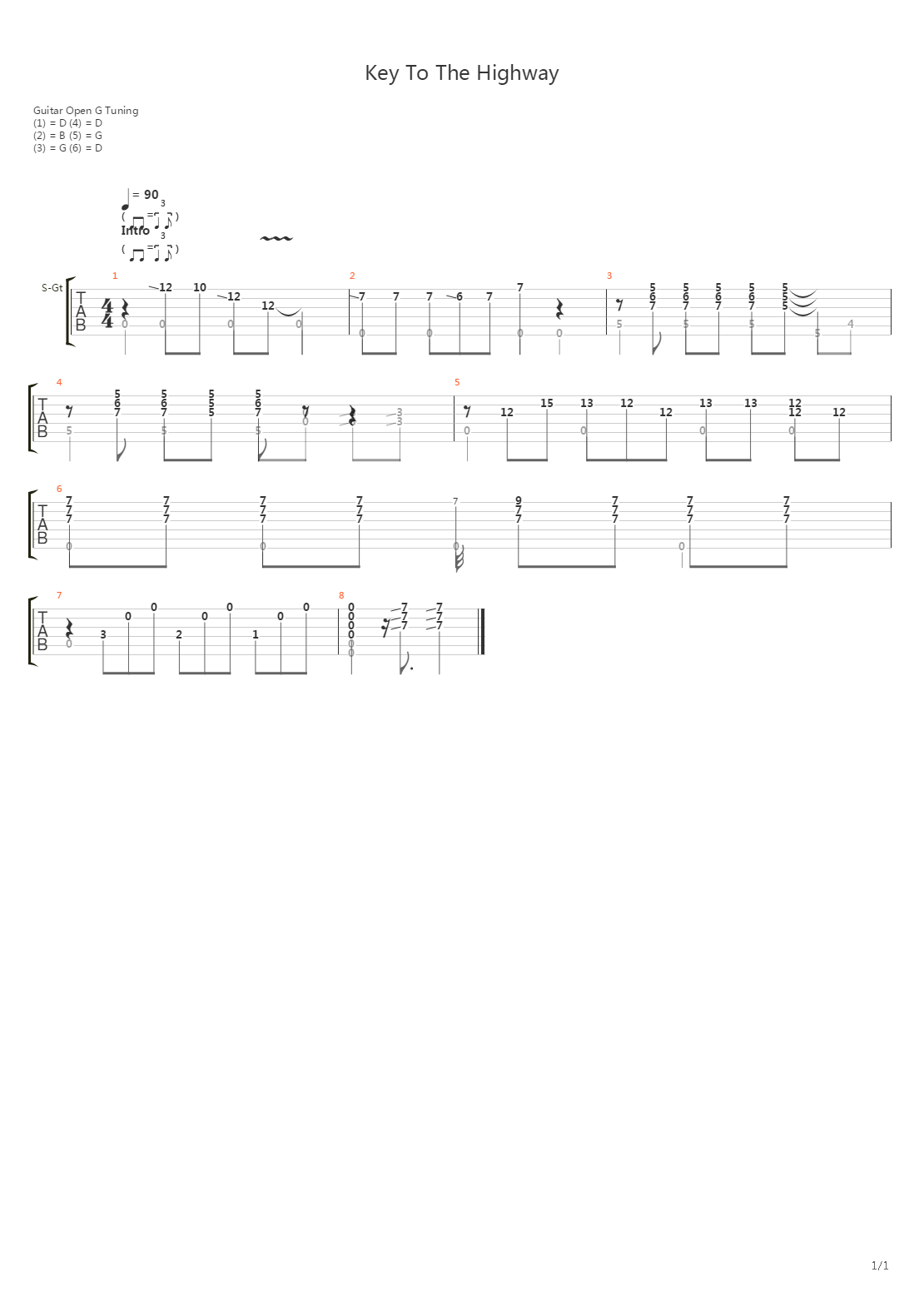 Key To The Highway   intro吉他谱
