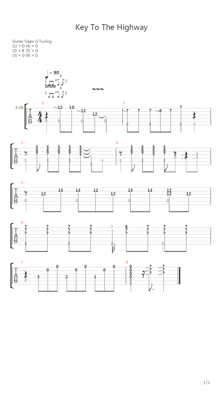 Key To The Highway   intro吉他谱