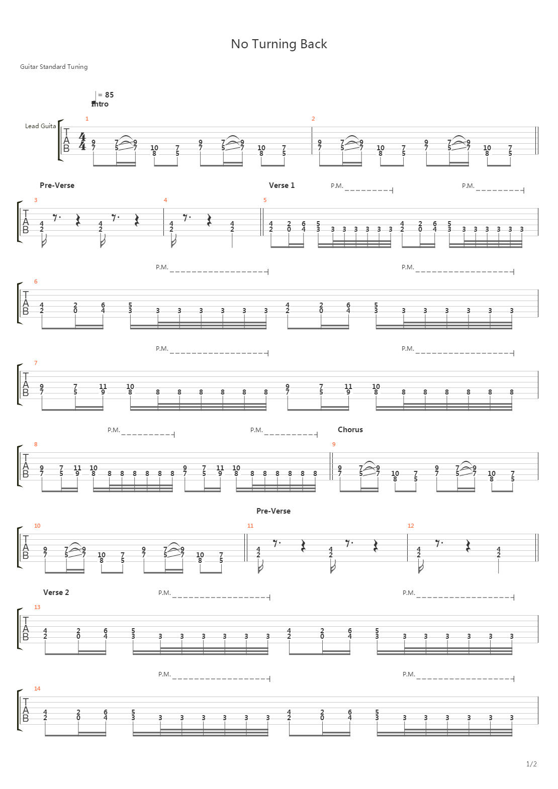No Turning Back吉他谱