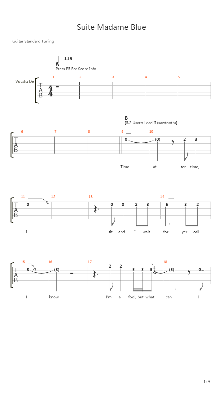 Suite Madame Blue吉他谱