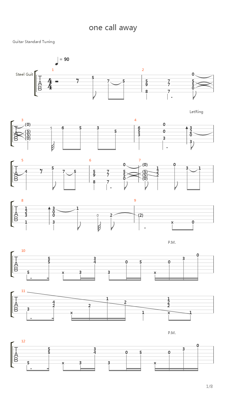 One Call Away吉他谱