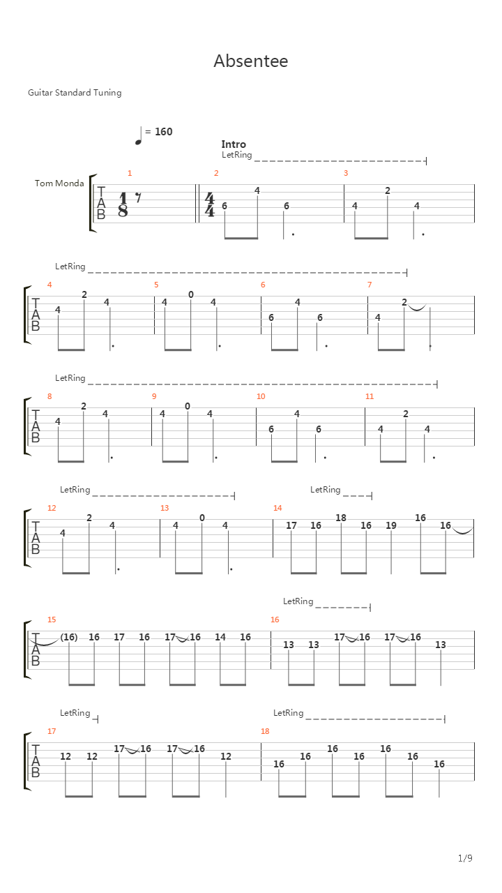 Absentee吉他谱