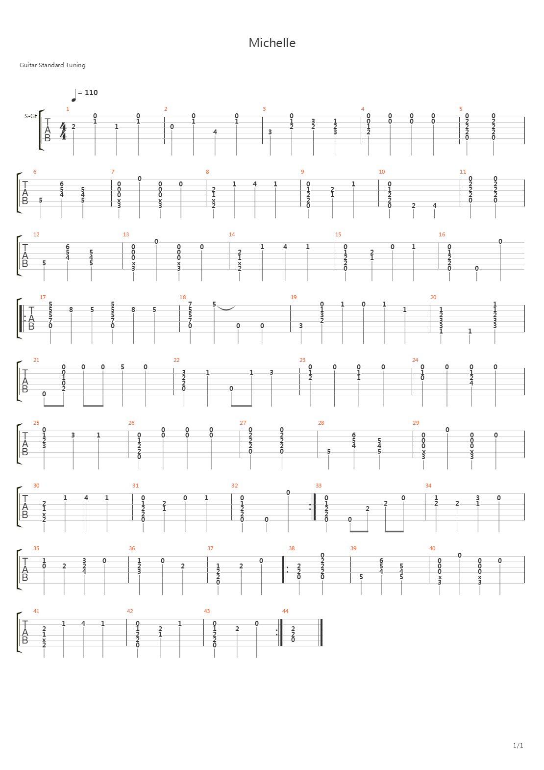 Michelle吉他谱
