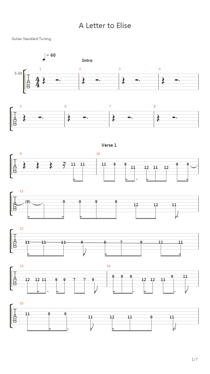 A Letter To Elise吉他谱