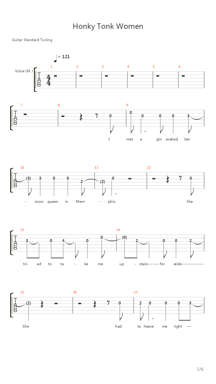 Honky Tonk Woman吉他谱