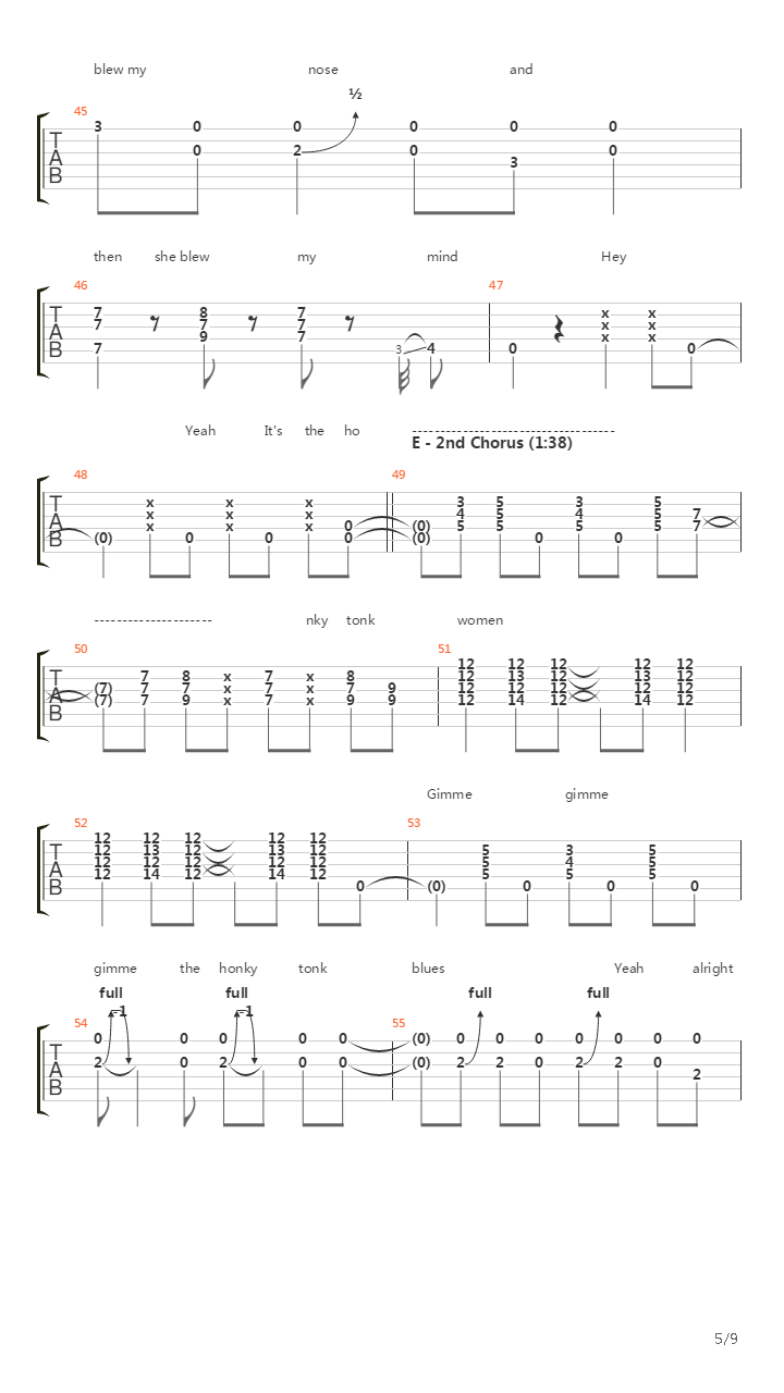 Honky Tonk Woman吉他谱