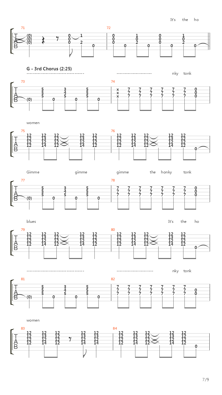Honky Tonk Woman吉他谱