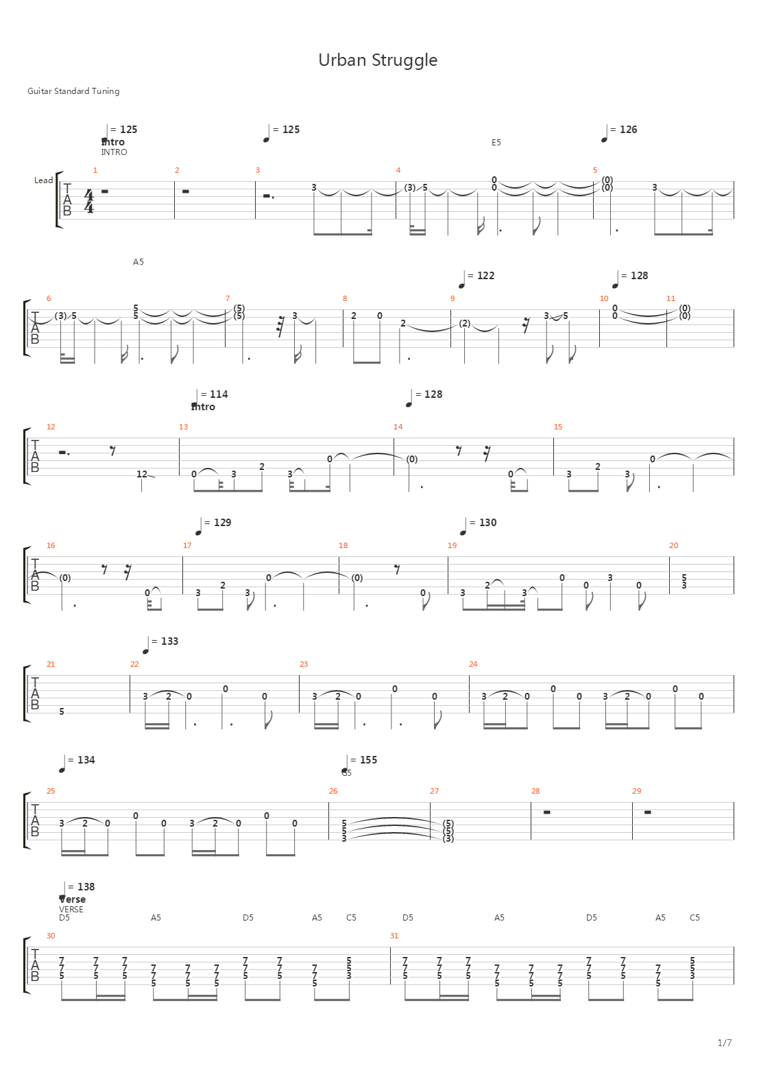 Urban Struggle吉他谱