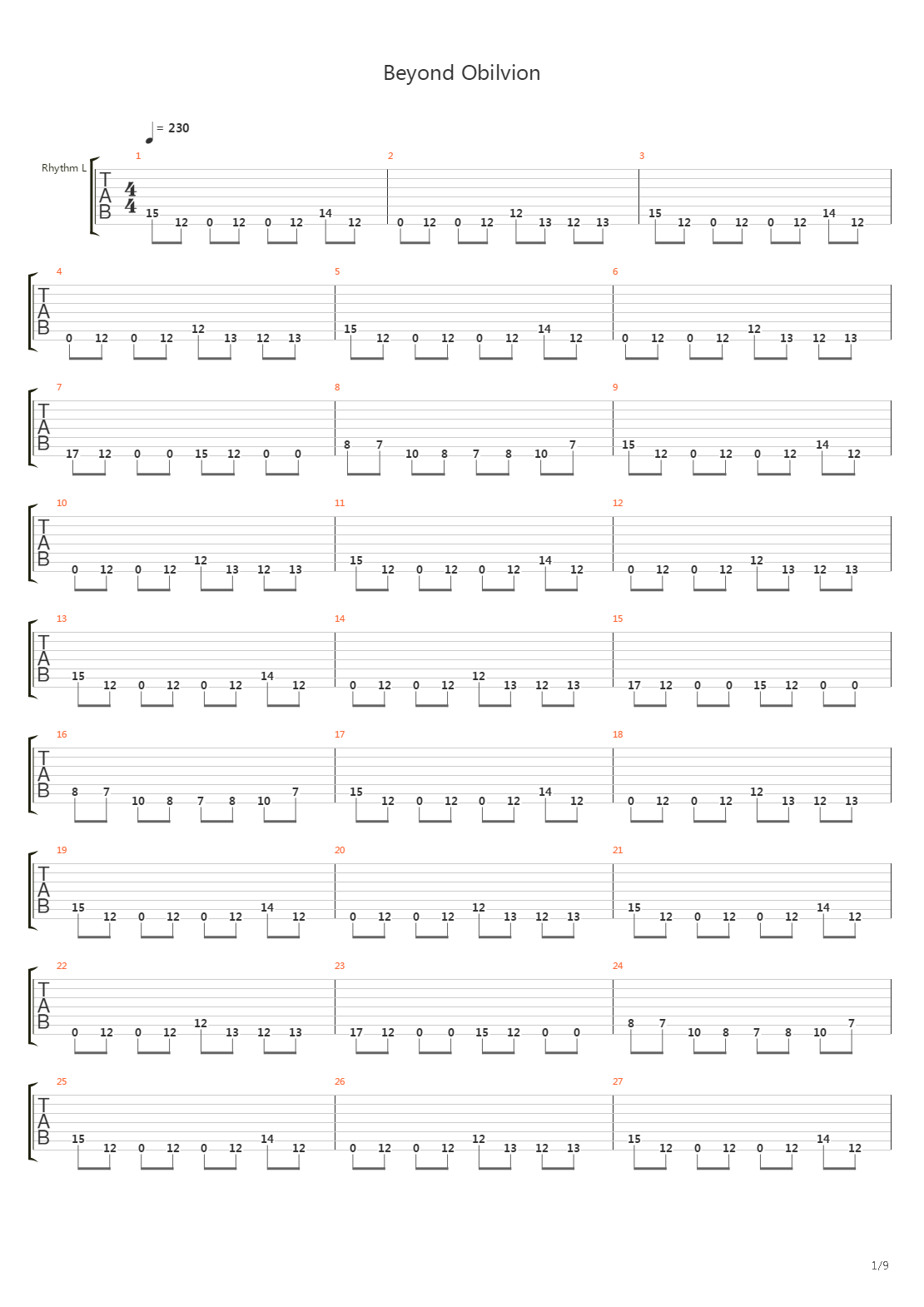Beyond Oblivion吉他谱