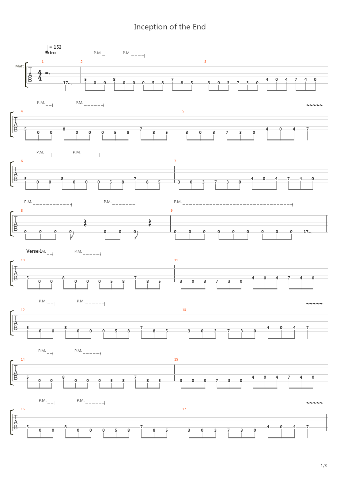 Inception Of The End吉他谱