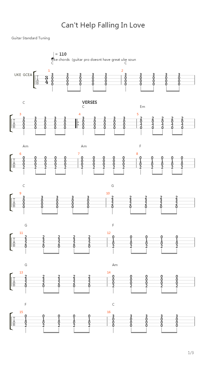 Cant Help Falling In Love吉他谱