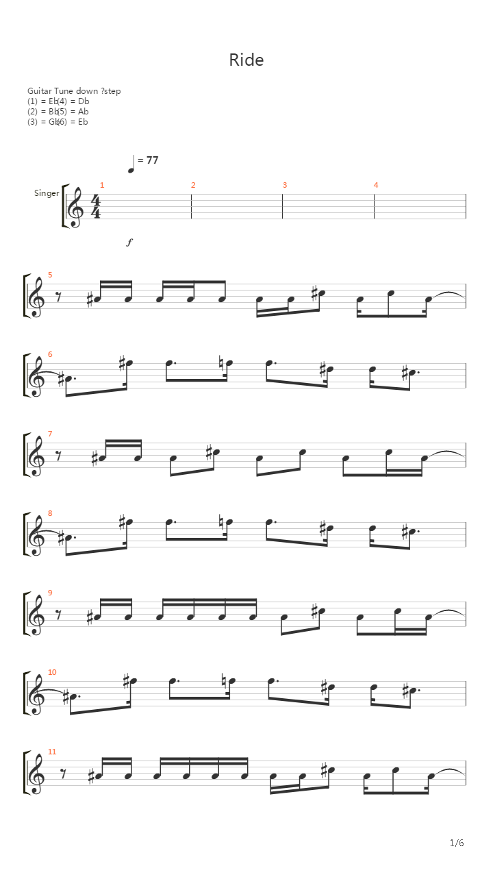 Ride吉他谱