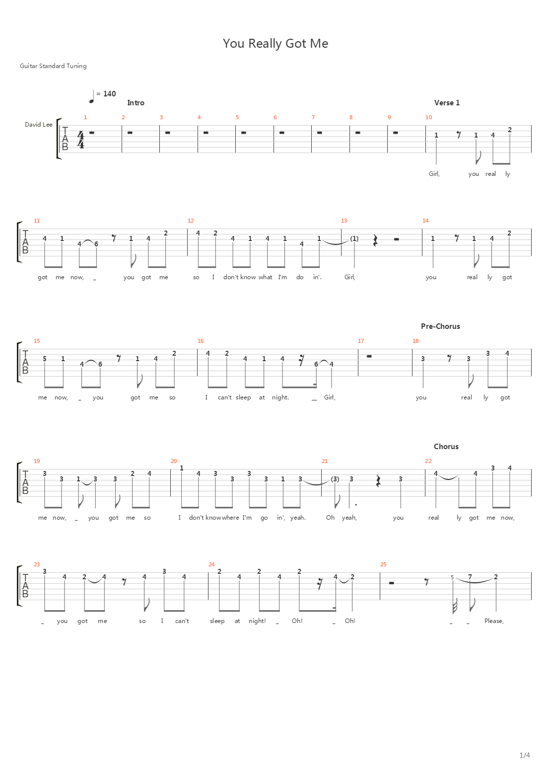 You Really Got Me吉他谱