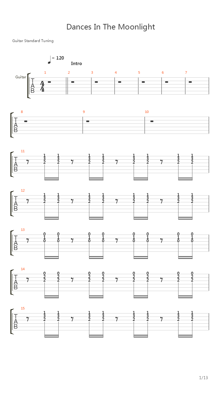 Dances In The Moonlight吉他谱