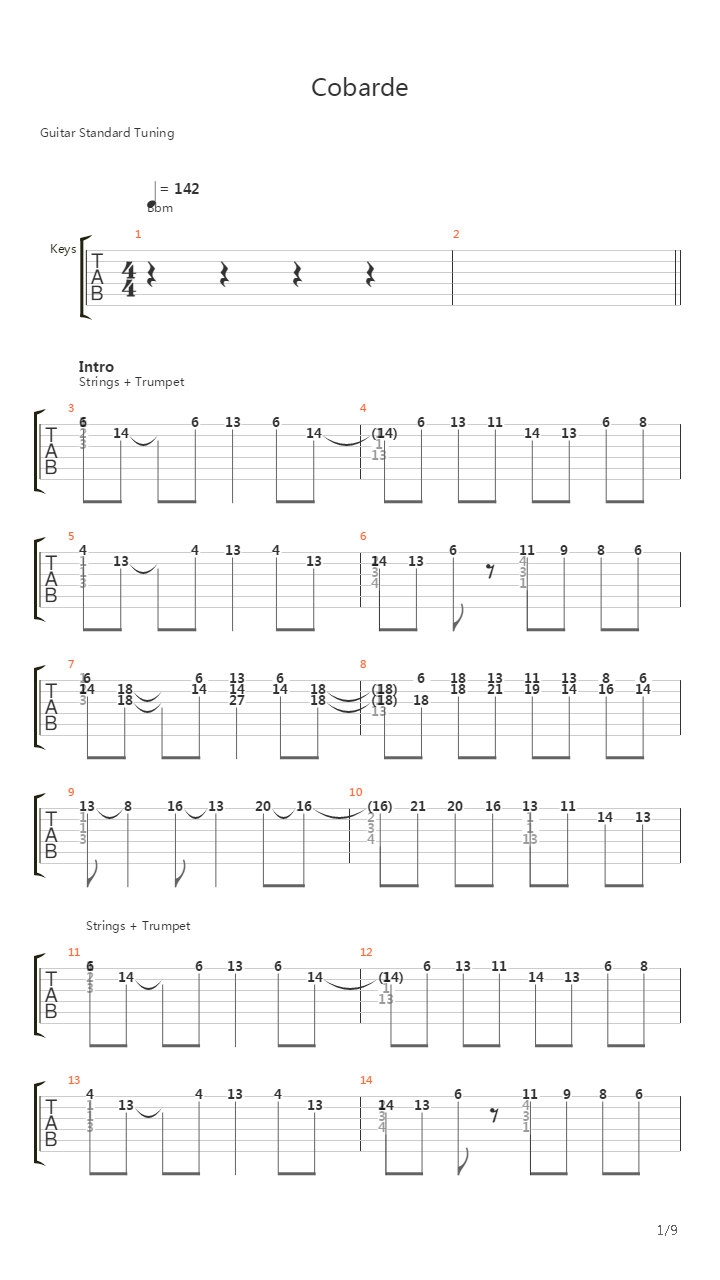 Cobarde吉他谱