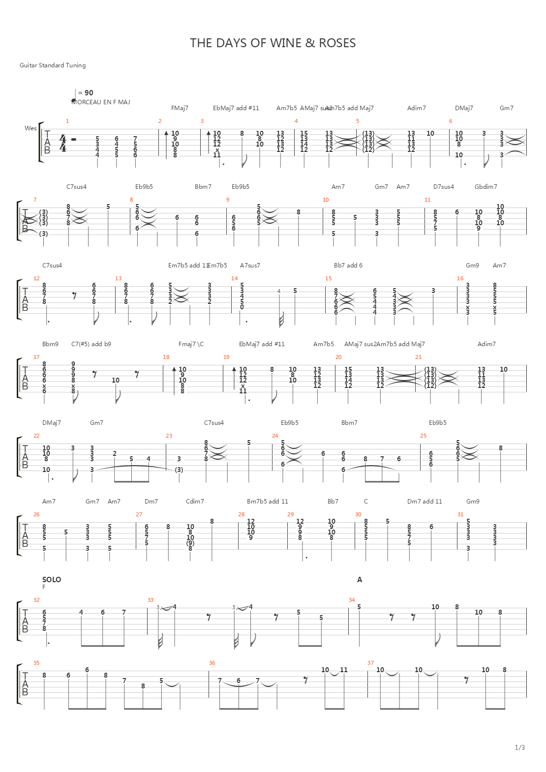 Days Of Wine And Roses吉他谱