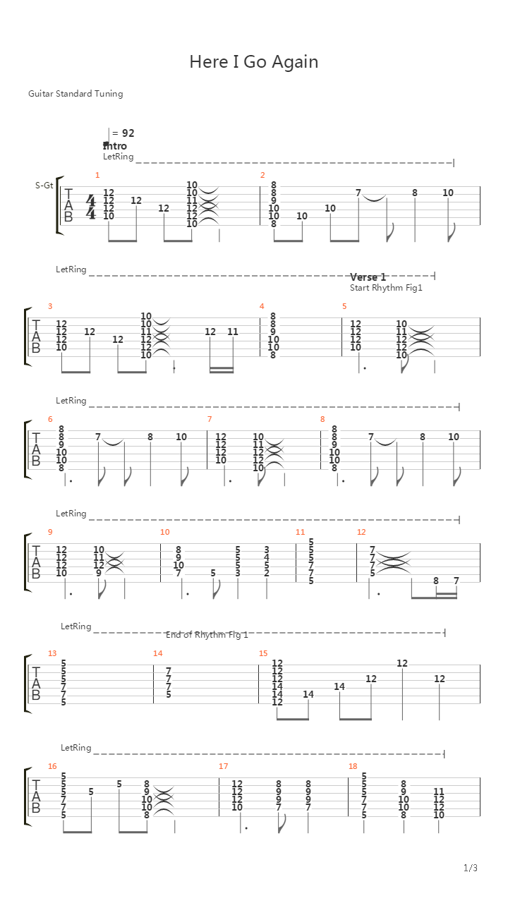 Here I Go Again吉他谱