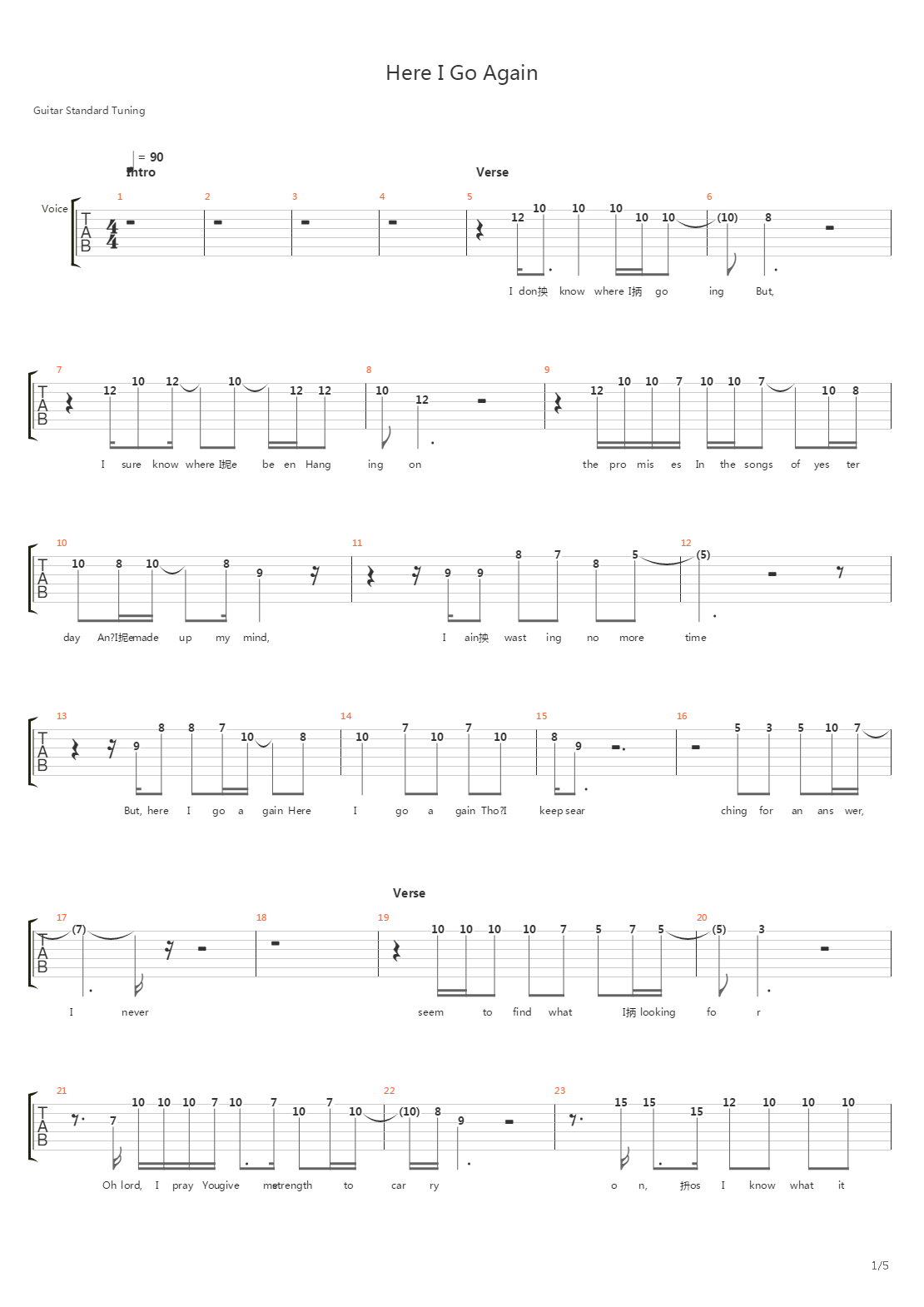 Here I Go吉他谱