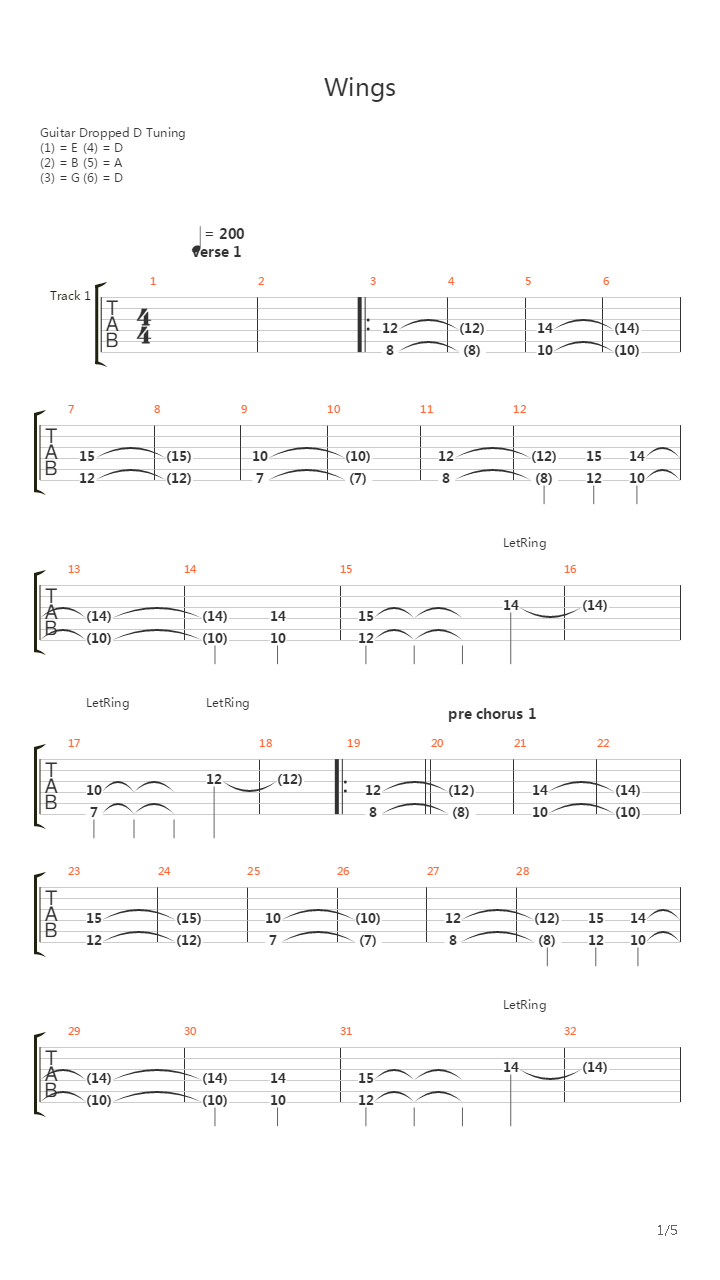 Wings吉他谱