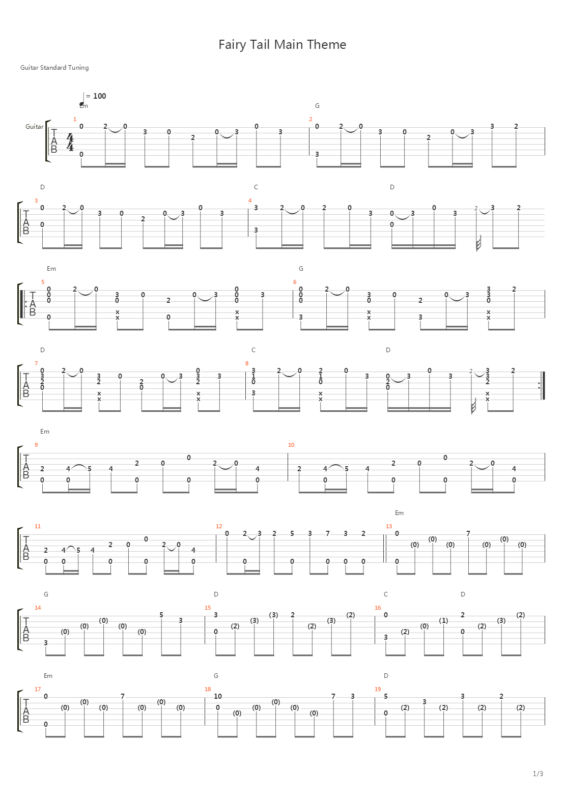 Fairy Tail - Main Theme吉他谱