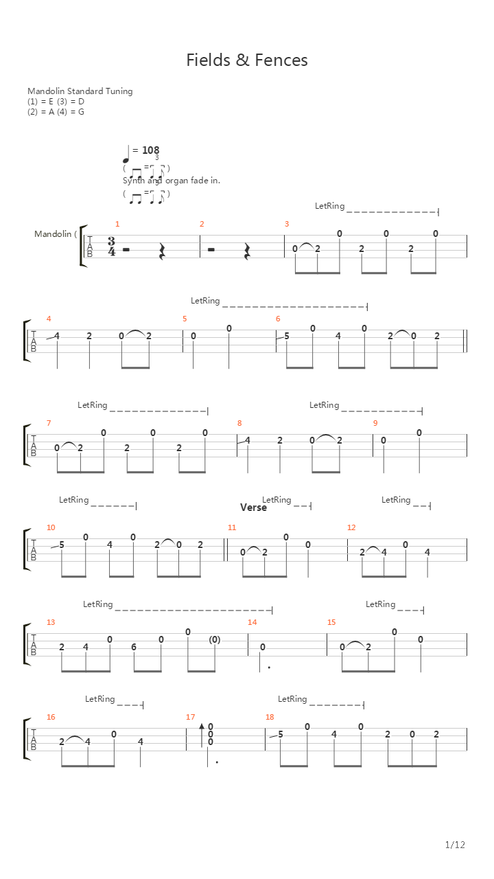 Fields And Fences吉他谱