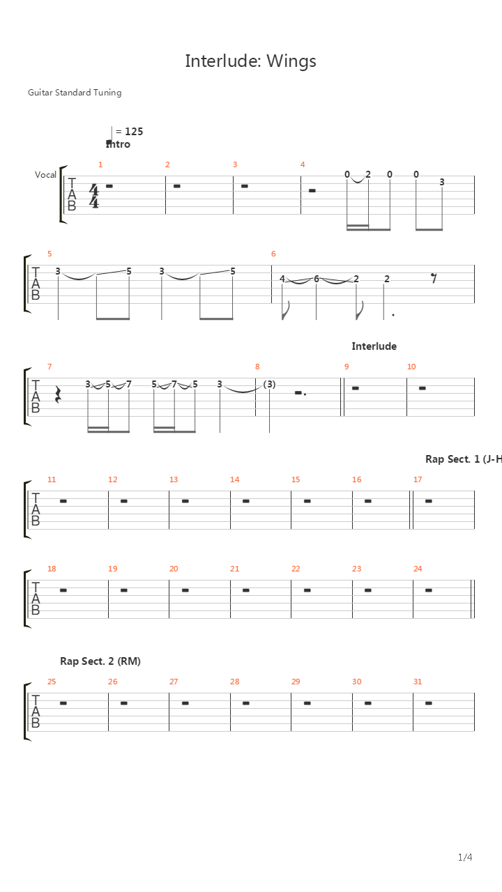 Interlude Wings吉他谱