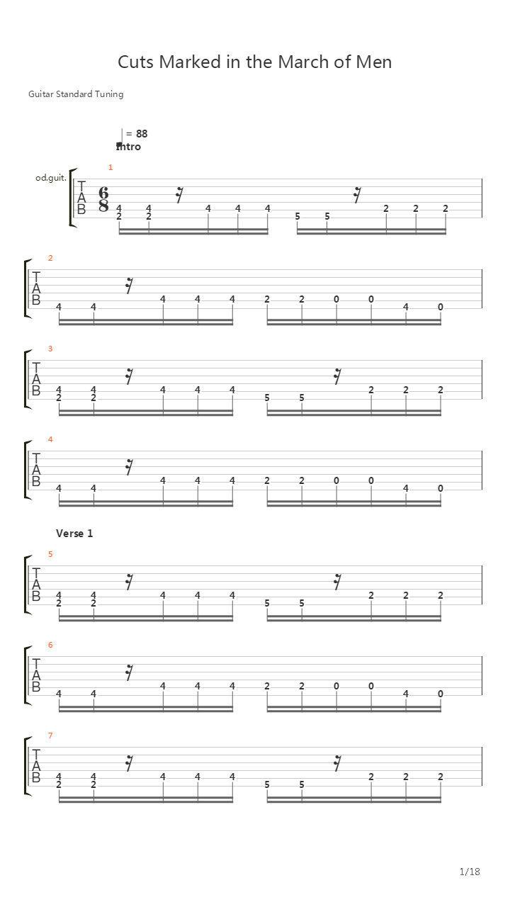 Cuts Marked In The March Of Men吉他谱