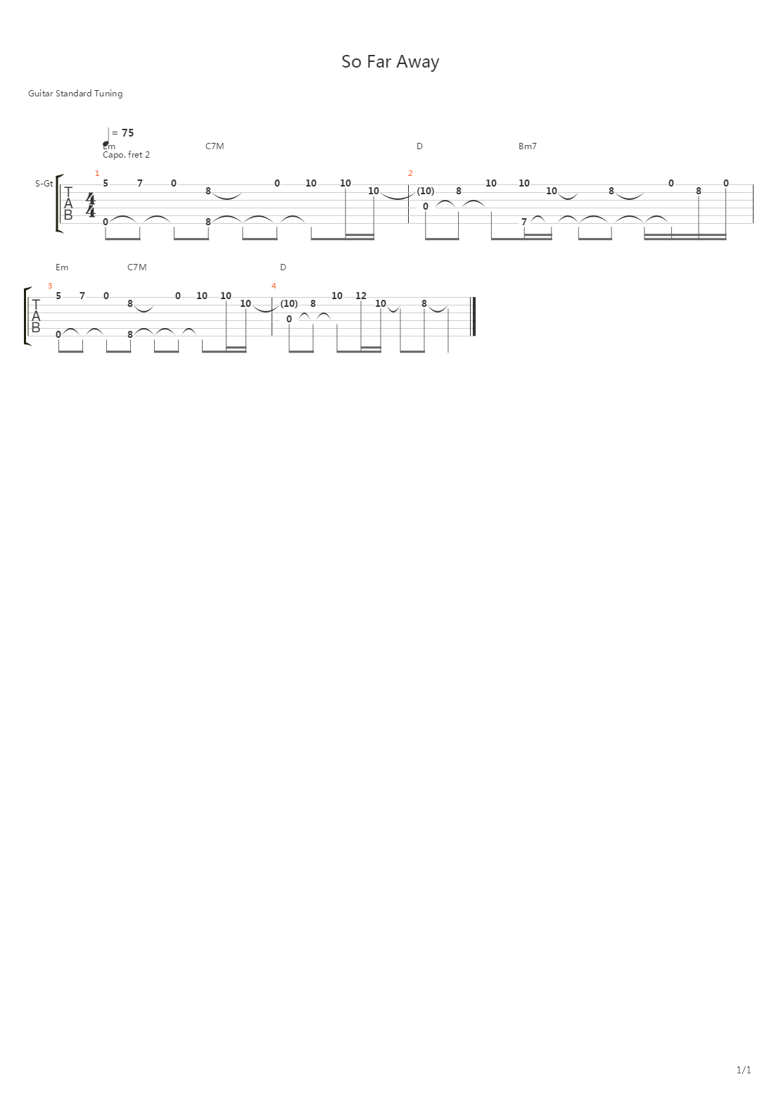 So Far Away吉他谱