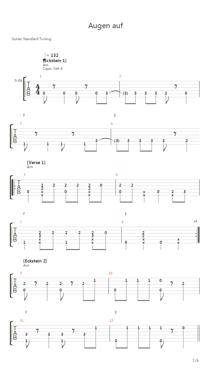 Augen Auf吉他谱