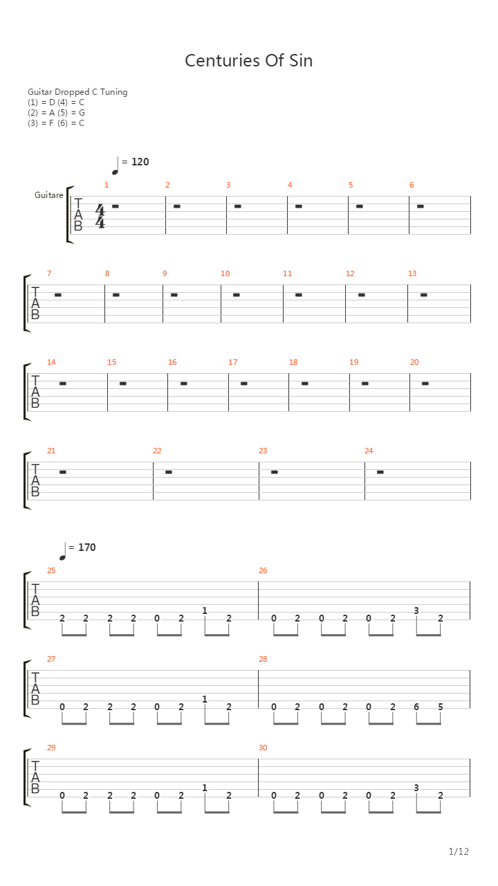Centuries Of Sin吉他谱