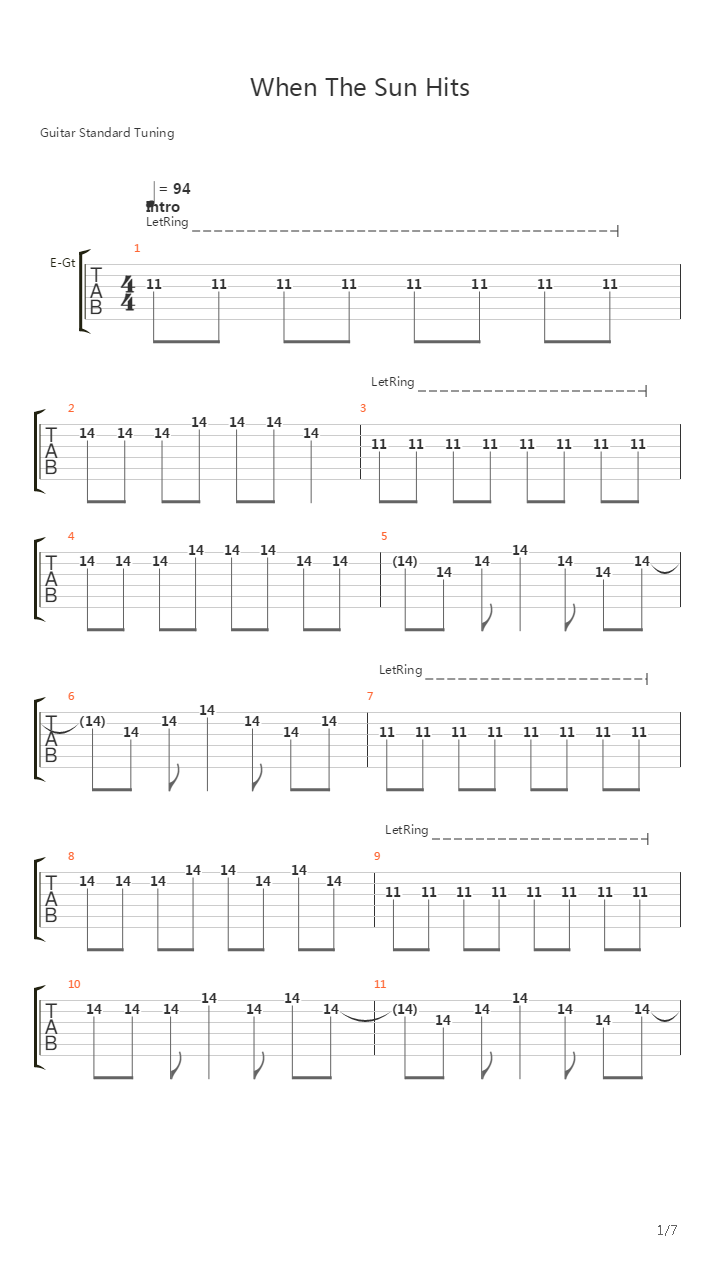 When The Sun Hits吉他谱