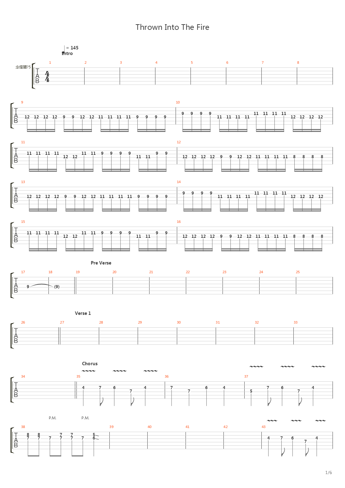 Thrown Into The Fire吉他谱