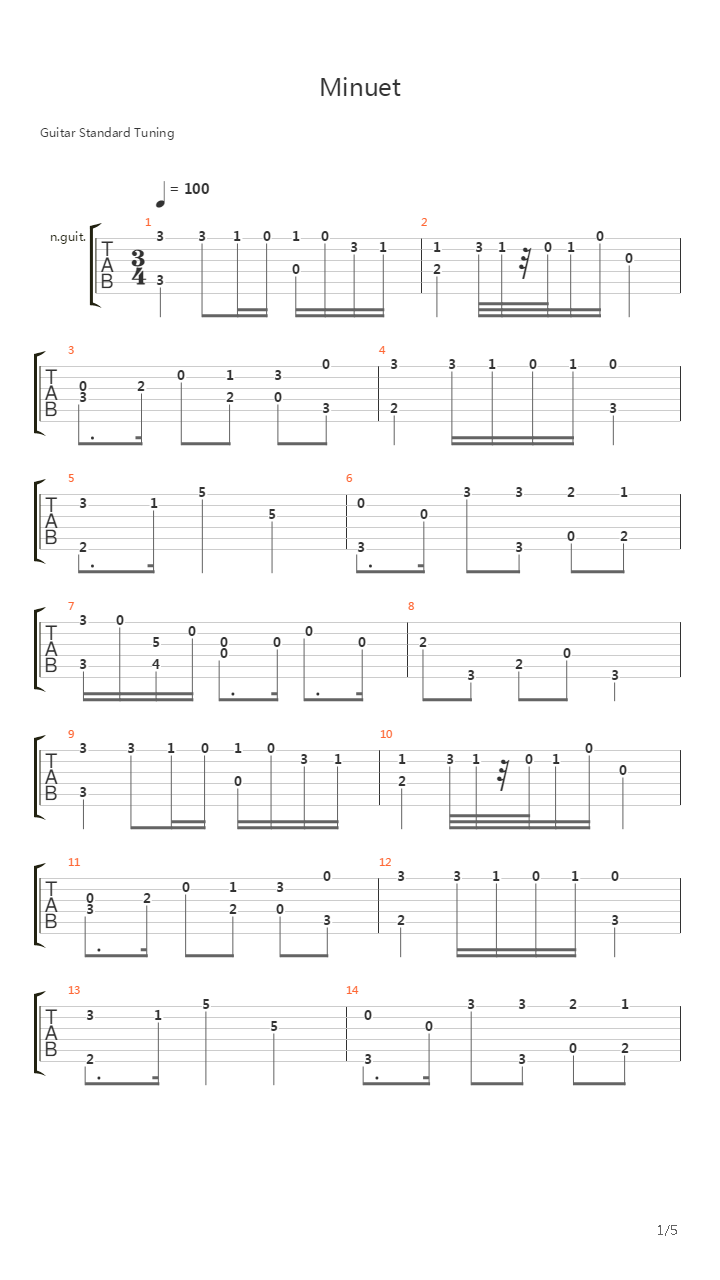 Minuet吉他谱