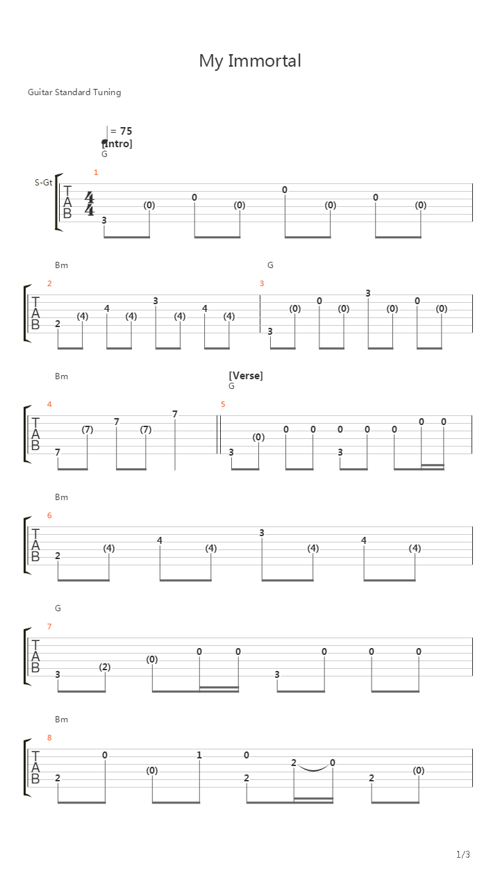 My Immortal吉他谱