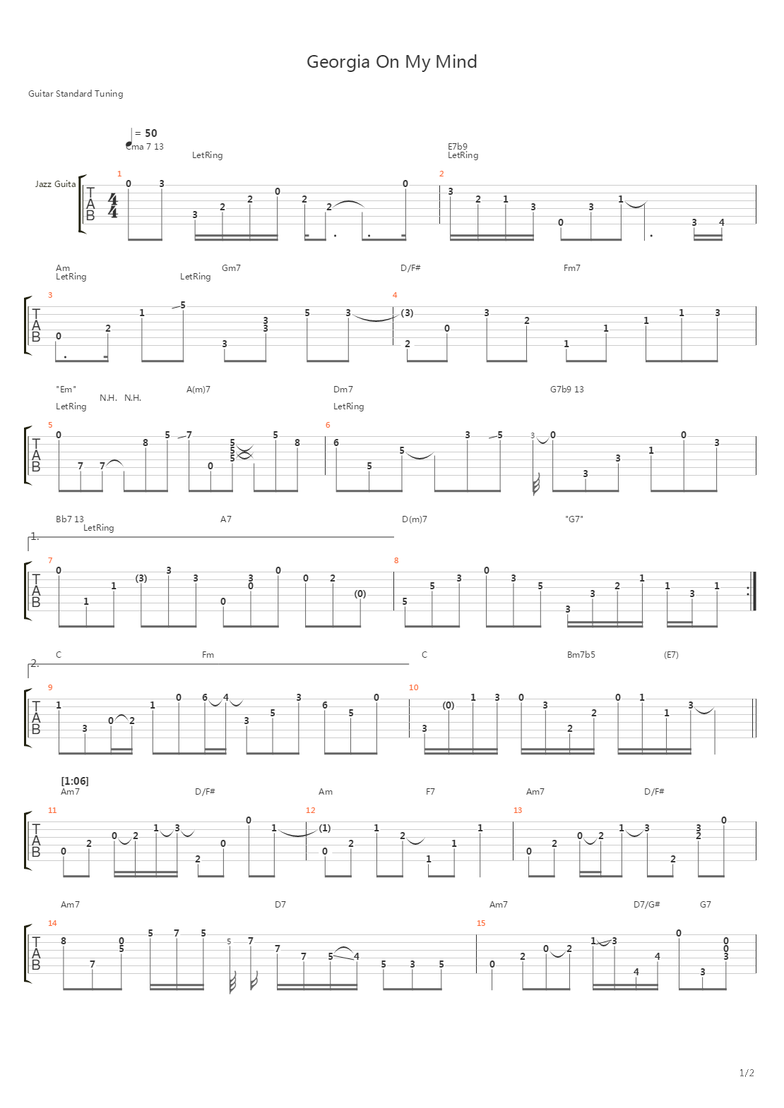 Georgia On My Mind吉他谱