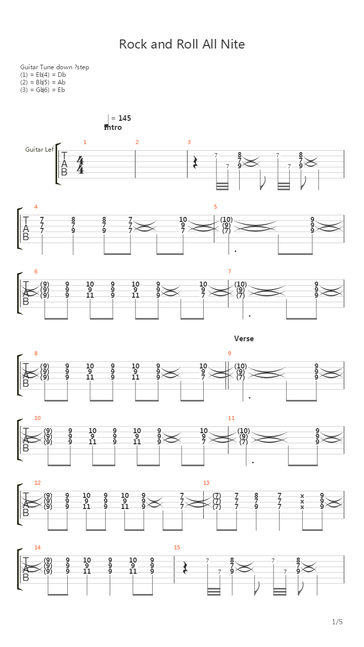 Rock And Roll All Nite吉他谱