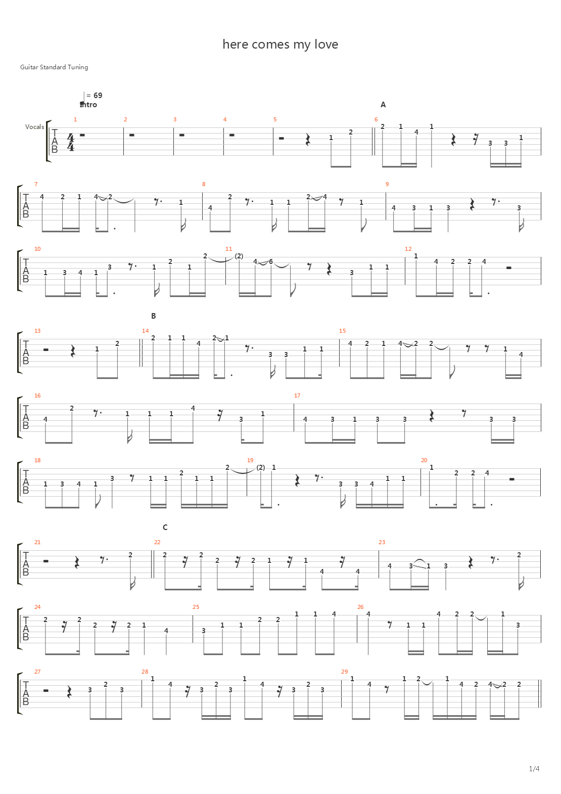 Here Comes My Love吉他谱