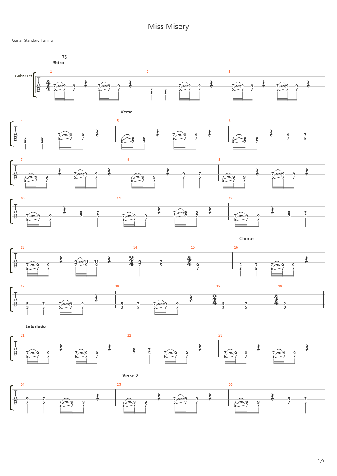 Miss Misery吉他谱