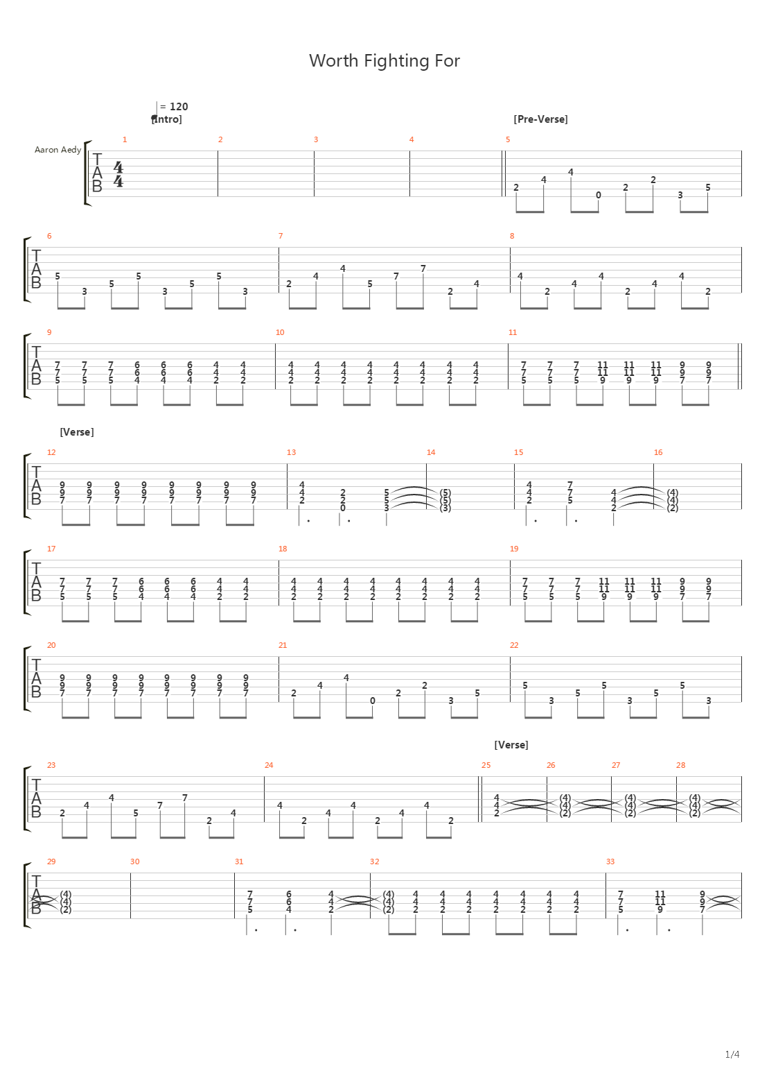 Worth Fighting For吉他谱