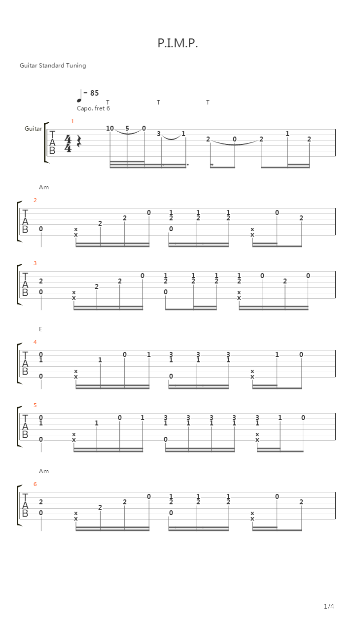 P.I.M.P. (Guitar Cover by Kaminari)吉他谱