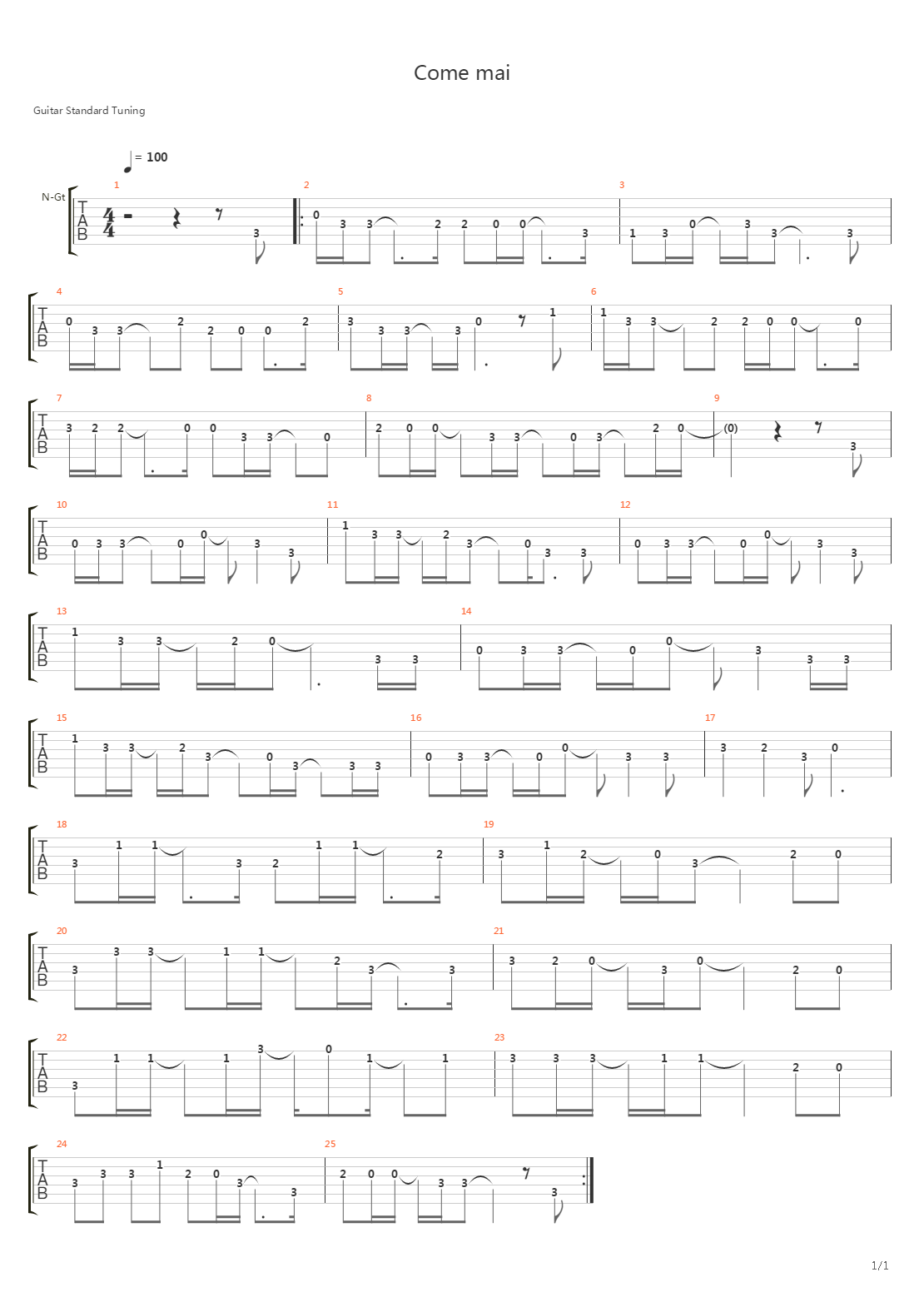 Come Mai吉他谱
