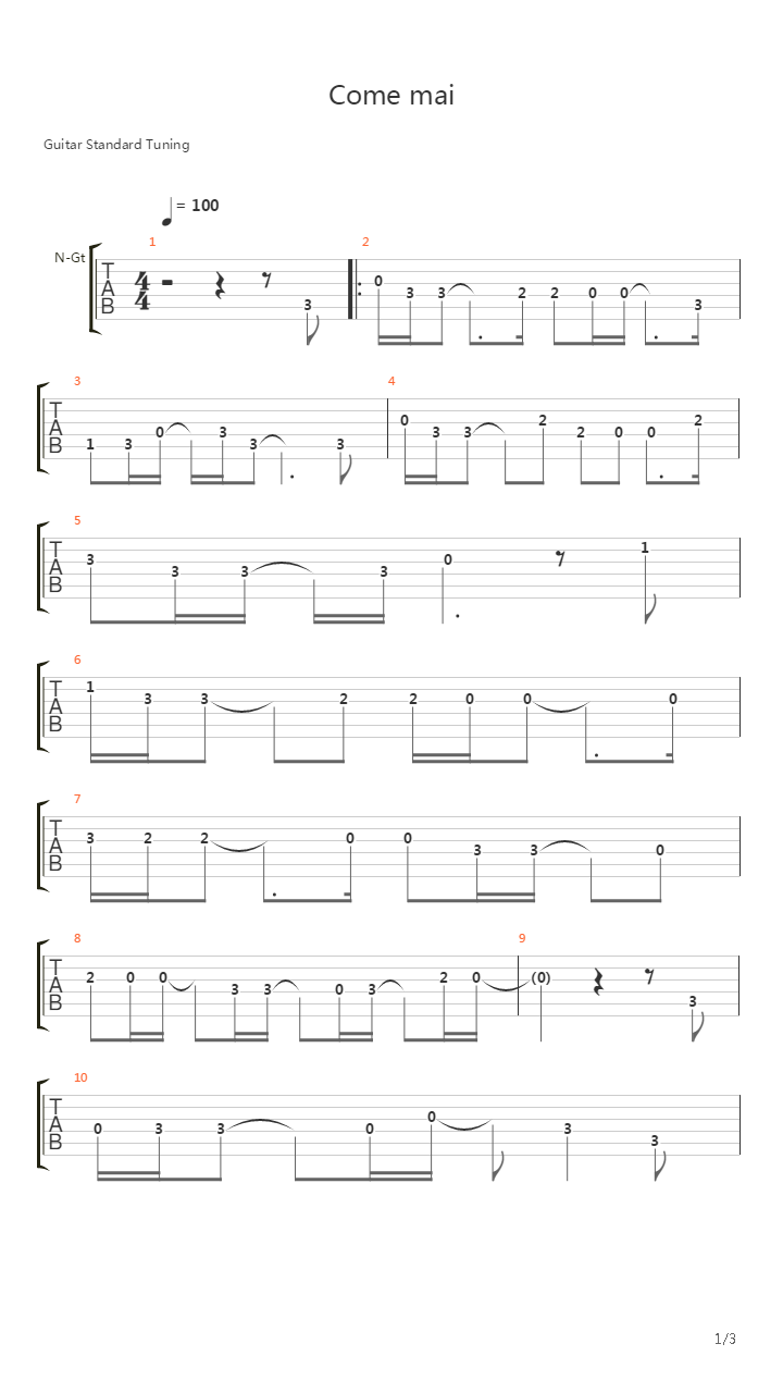 Come Mai吉他谱