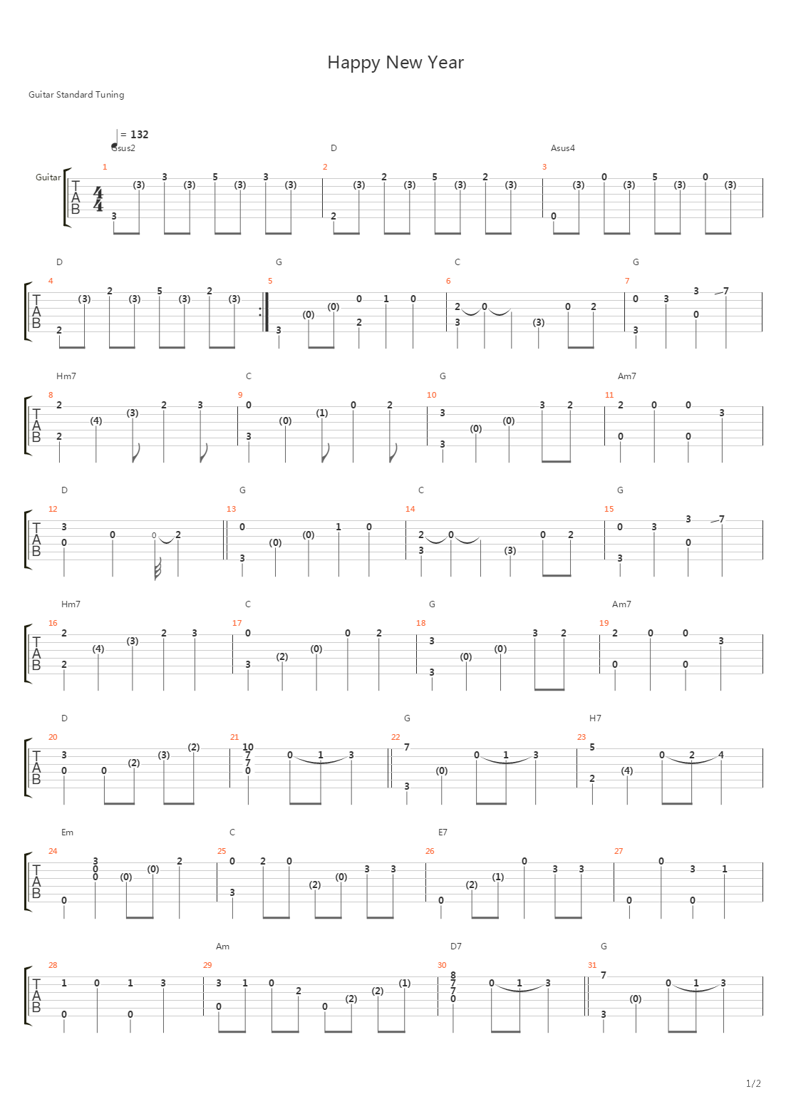 Happy New Year (arr. by Kaminari)吉他谱